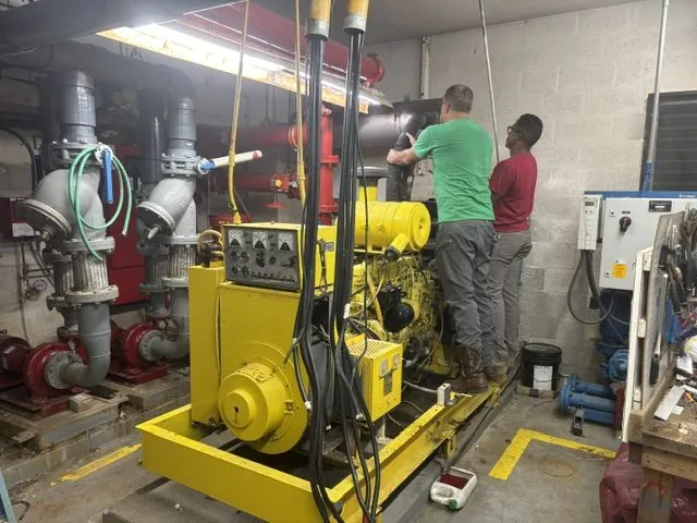 Wavelength technicians startup-testing a commercial standby generator