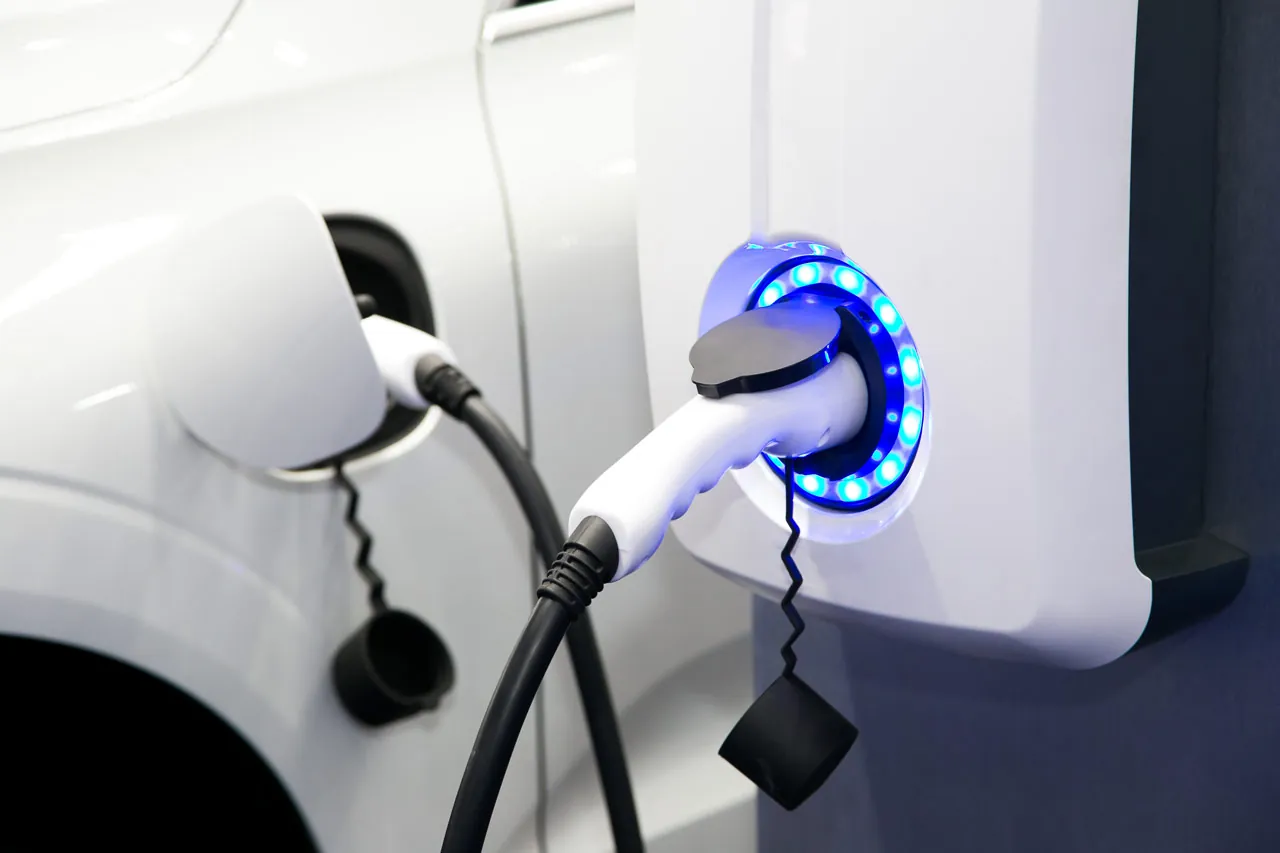 Level 2 EV charger connected to an electric vehicle