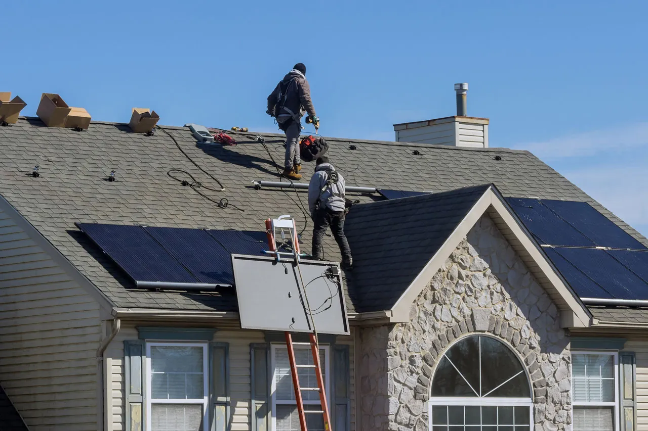 Solar panel installation on a residential roof