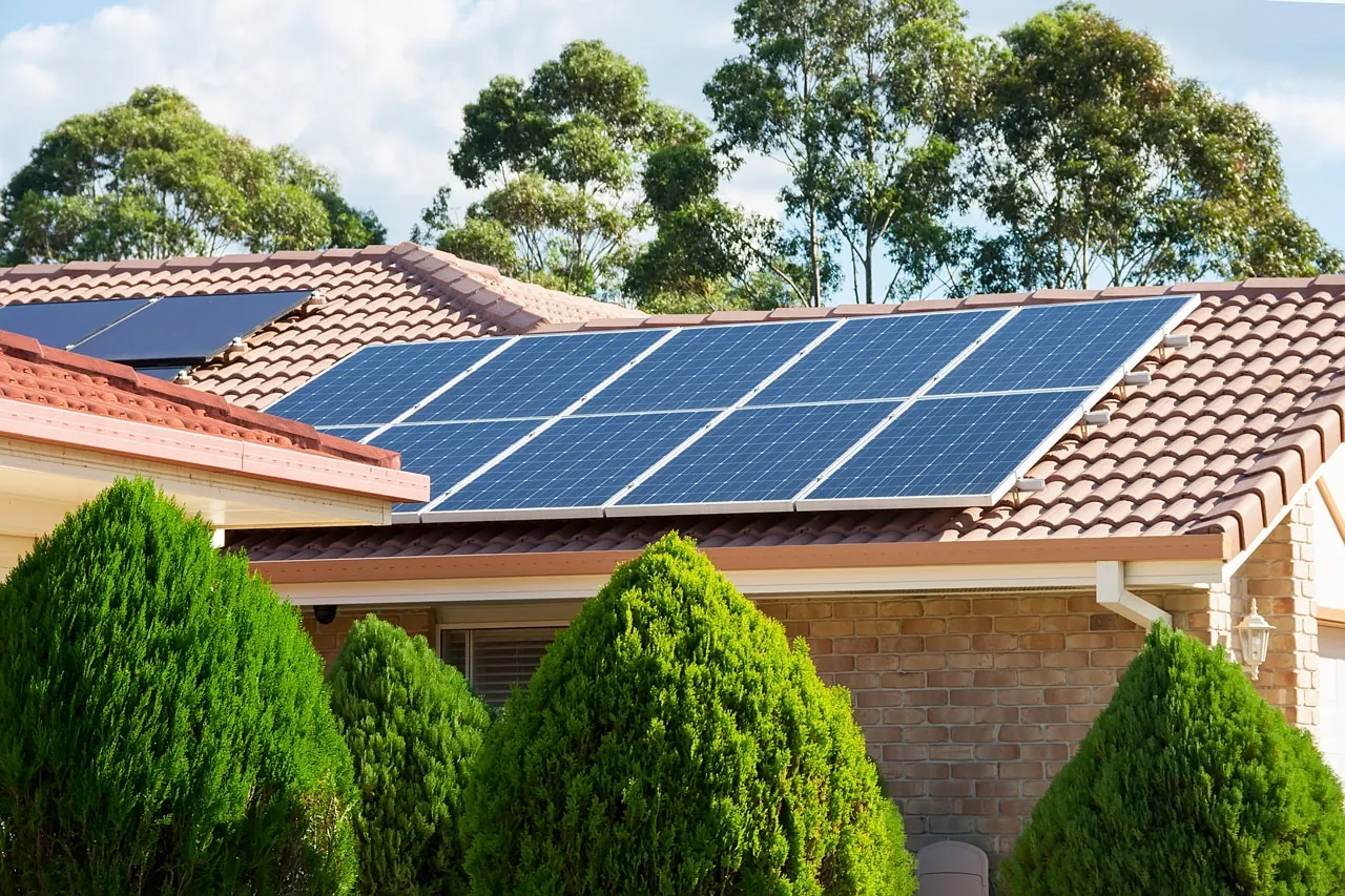 Solar panel installation on a residential roof