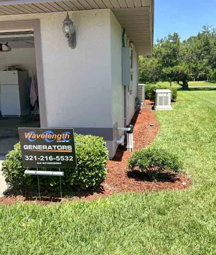 Wavelength Generators yard sign at a Melbourne, FL generator installation