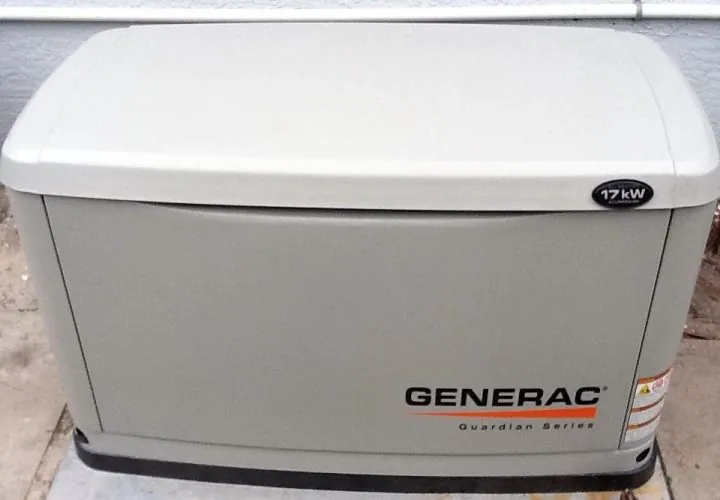 Generac Guardian 17 kW home standby generator installed outside a Melbourne, FL house