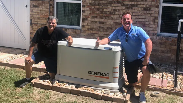 Wavelength Electric technician and homeowner beside a newly installed Generac standby generator